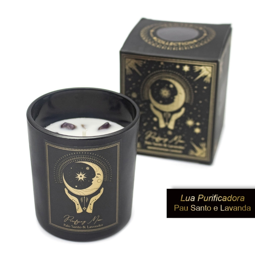 Vela Aromática Esotérica - Lua Purificadora (Pau Santo & Lavanda)