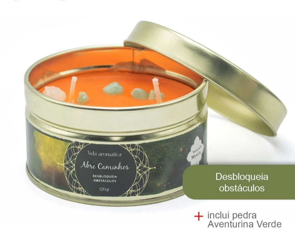 Vela com Pedras Naturais Mystic - Abre Caminhos (Com Aventurina Verde)